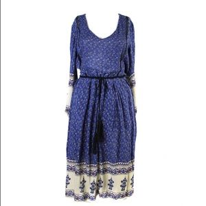Zara Trafaluc Blue Peasant Prairie Midi Dress
